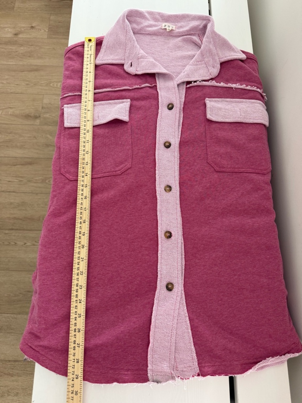 POL Pink French Terry Shacket Raw Hem Button Up Jacket Size Large - Picture 5 of 6
